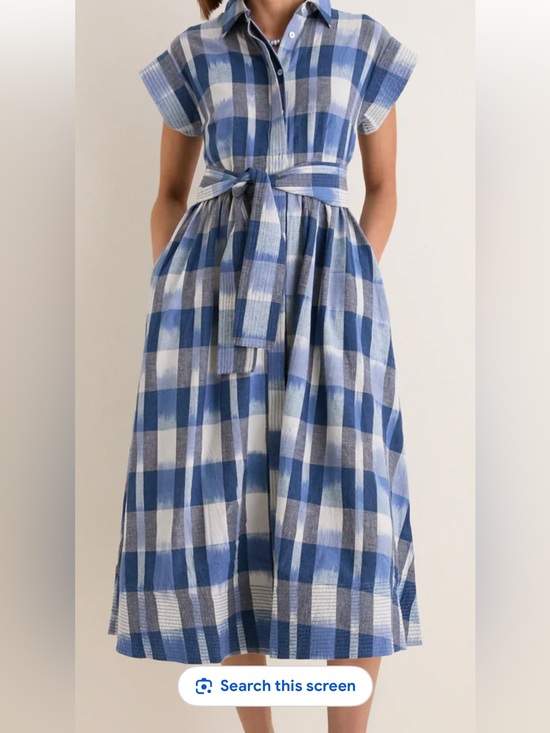 Oliphant Dresses & Skirts - Oliphant Blue Plaid Shirt-Waist Midi Dress with Tie Belt Large